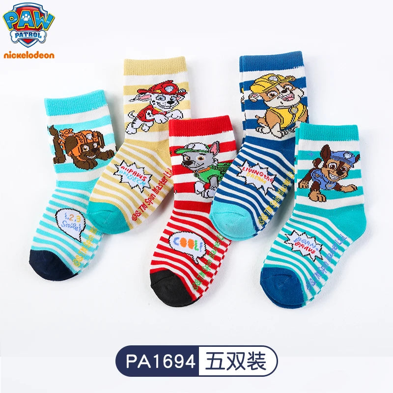 100% Genuine Paw Patrol 10PCS=5Pairs Children's Socks Boys Girls Spring & Autumn Styles Cotton Socks Age 3-8 Years High Quality