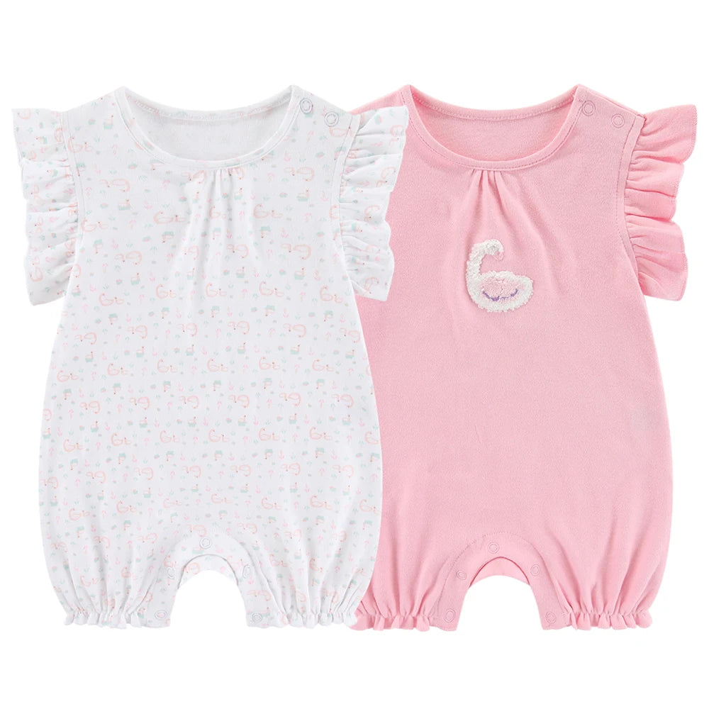 Cotton New Born Baby Boy Clothes 2 Pieces Short Sleeves Baby Girl Clothes 0-24M Waffle Print Infant Rompers Cartoon Bebes