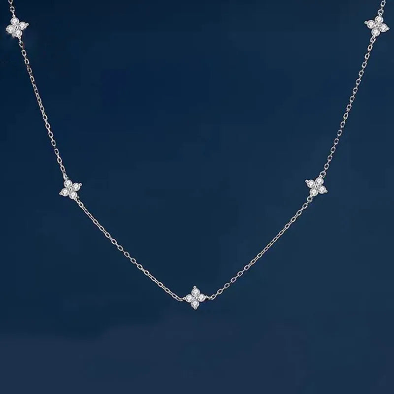 Dainty Lucky Leaf Necklace for Women 925 Sterling Silver 14K Gold Plated Cute CZ Flower Pendant Choker Fashion Jewelry Gifts