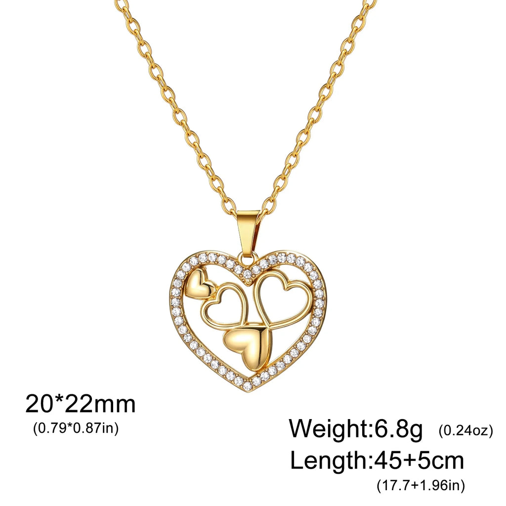 Skyrim Sweet Love Heart Zircon Pendant Necklace Stainless Steel Gold Color Minimalist Choker Fashion Jewelry Birthday Gift