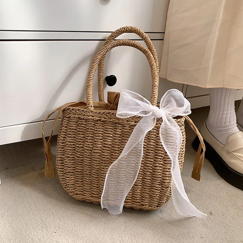 Women Summer Straw Rattan Woven Tote Small Clutch Bags Retro Ladies Beach Basket Handbags Vacation Travel Shopping Purse Bolsos