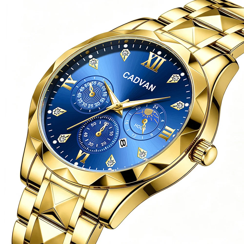 CADVAN Men's Luxury Steel Strap Calendar Watch with Stylish Stainless Steel Strap, Perfect Gift for Men's Watches - Boxed