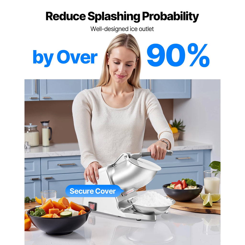 SucceBuy Ice Crusher Machine Stainless Steel Shaved Ice Machine with Bowl and Cover Ice-Shaver for Home and CommercialUse Silver