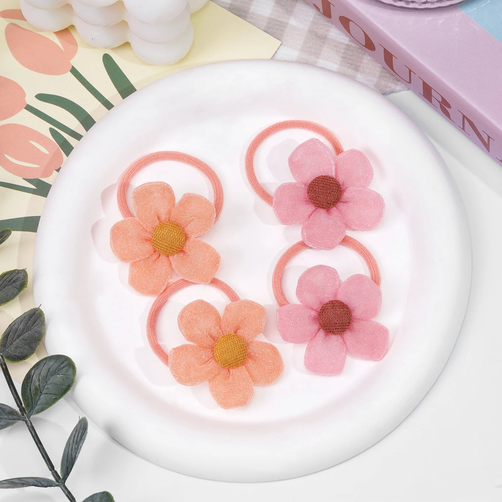 8/10Pcs Boutique Childrens Hair Ties with Flowers, Hair Bow Ties for Girls, Elastics Ponytail Holders Pigtails Rubber Band