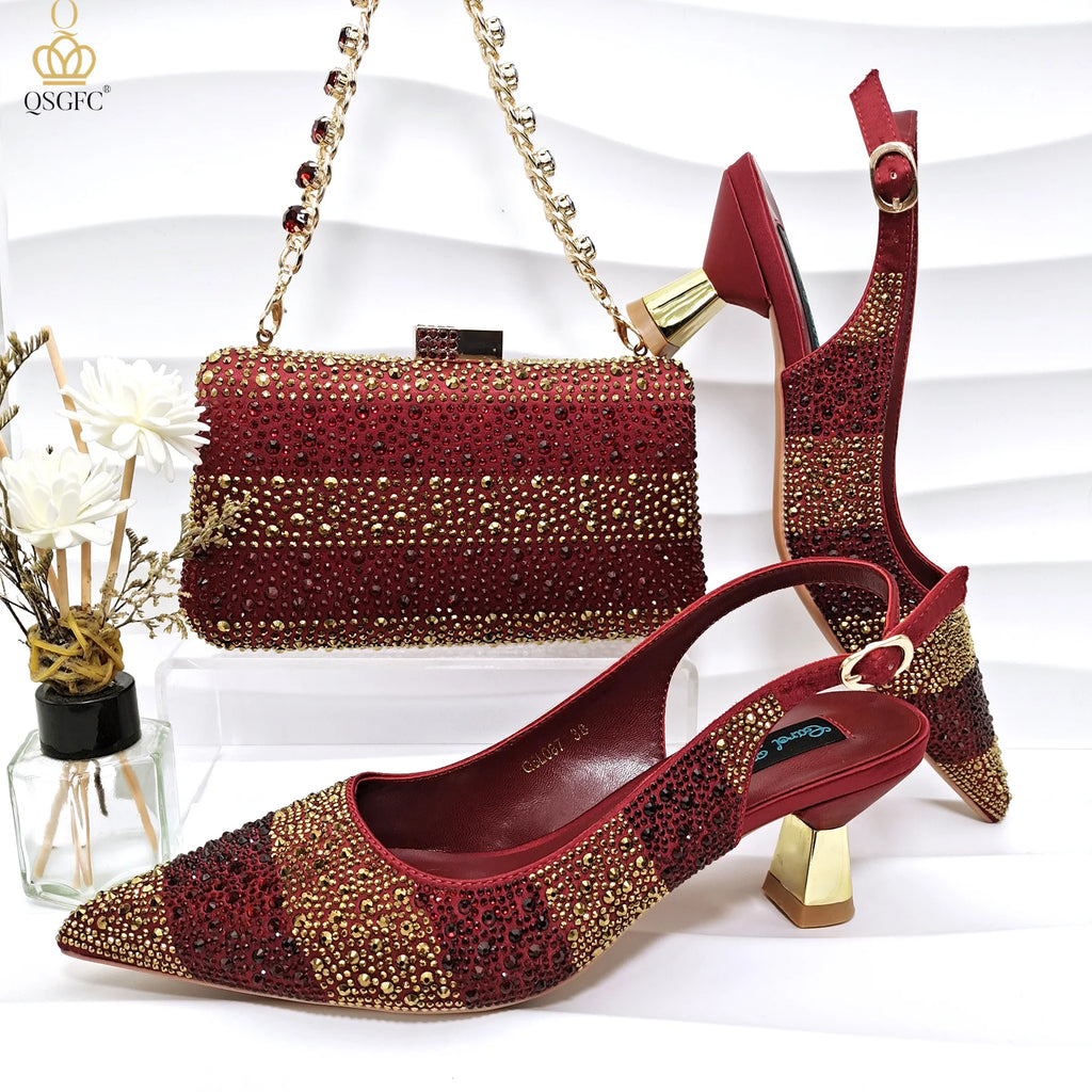 QSGFC New Arrive Italian Design Party Shoes With Matching Clutch Bag Hot African Wedding With Women Heel Shoes And Bag Set Party