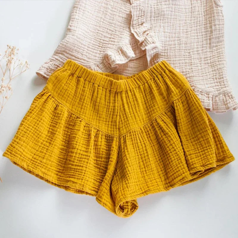 Summer New Toddler Girls Shorts 100% Cotton Double Gauze Children's Casual Ruffle Boho Flowy Loose Shorts TZ111