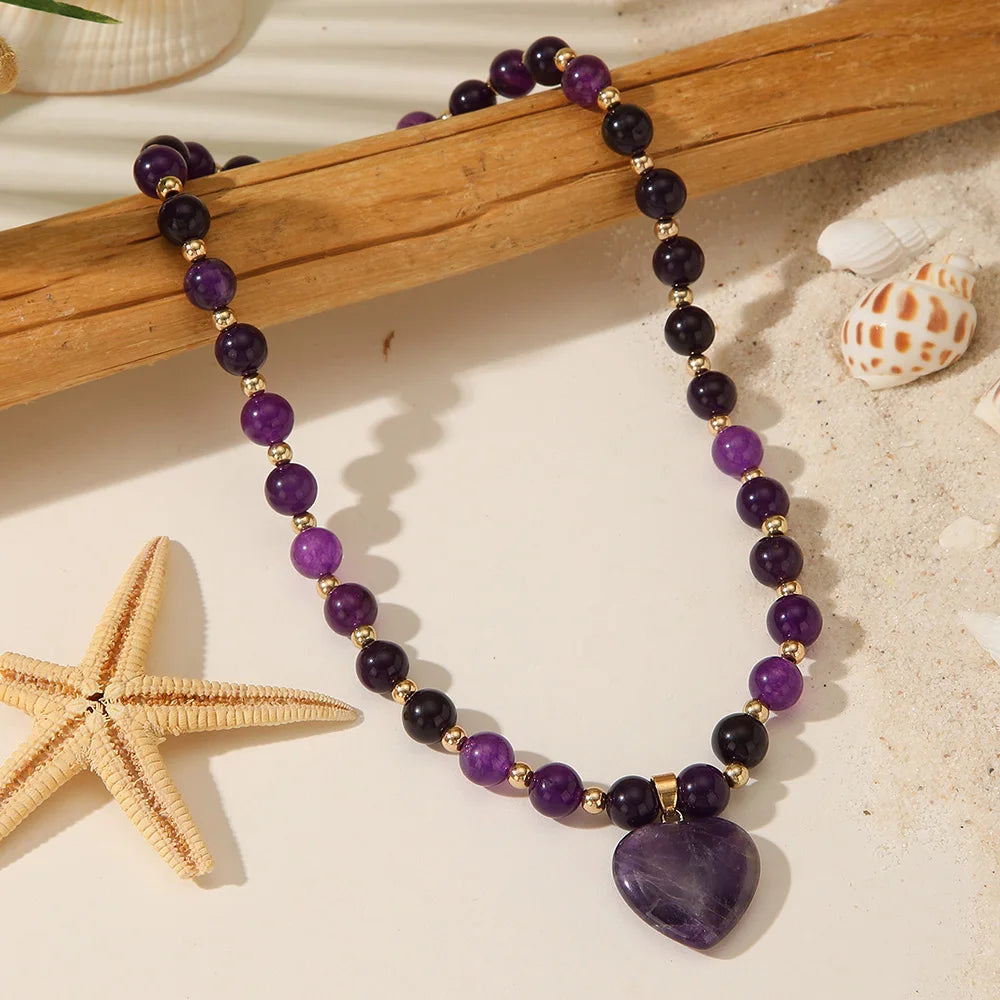 Fashion Ins Heart Stone Pendant Necklace for Women Bohemian CCB Beaded Necklace Jewelry Party Girlfriend Gifts