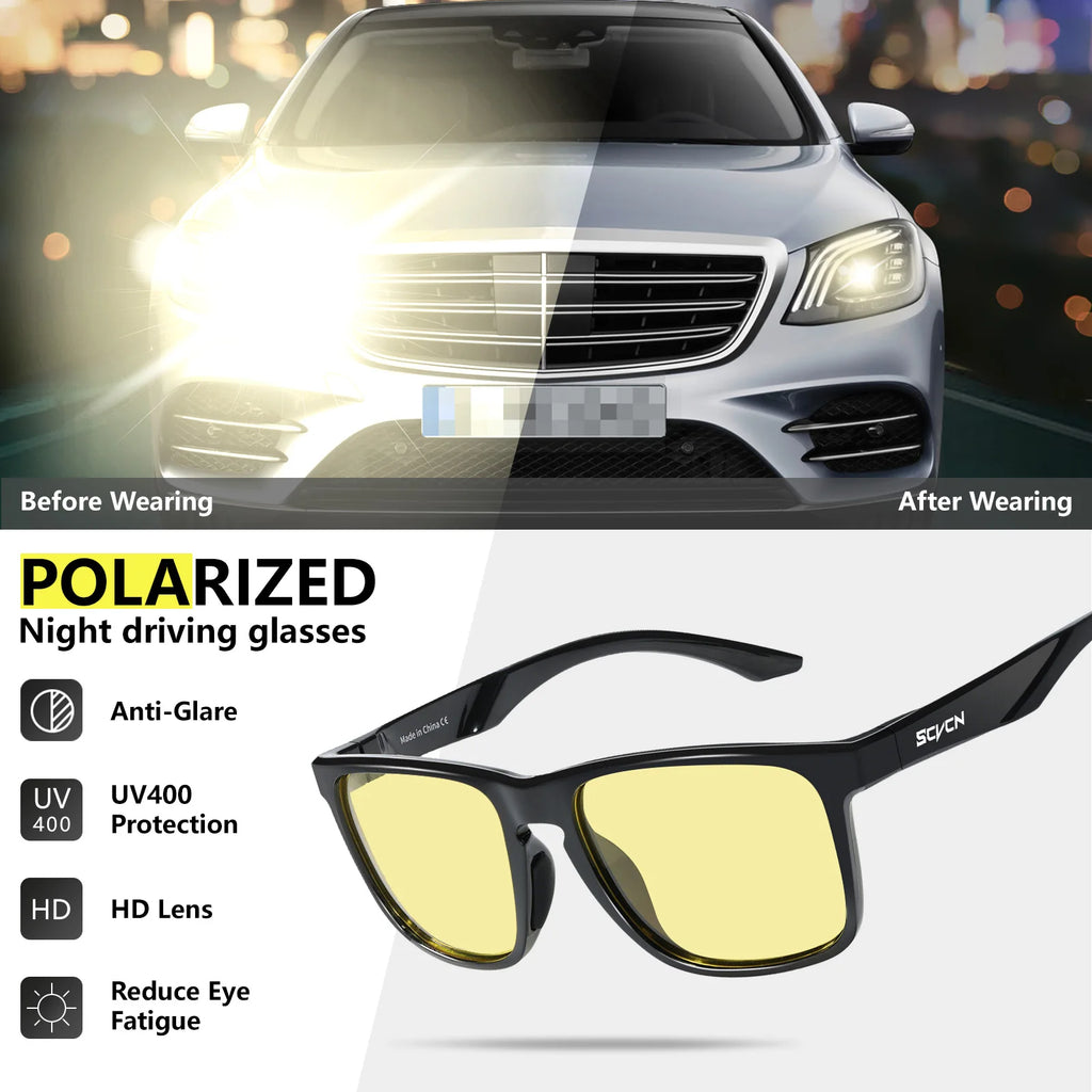 SCVCN Polarized Yellow Night Driving Fishing Glasses Cycling Equipment Outdoor Sports Bike Eyewear Camping Running Accessories