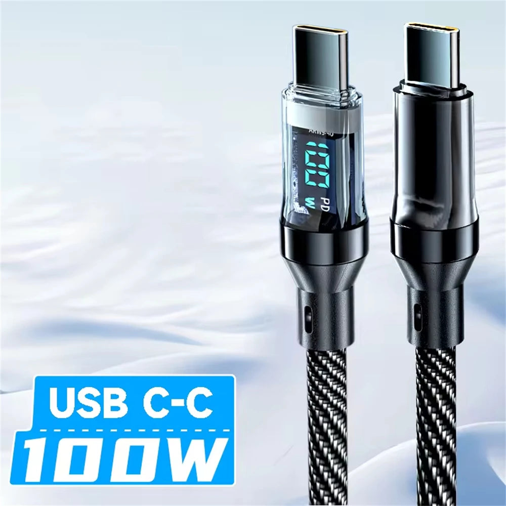 NNBILI 120W USB A to Type C Super Fast Charging Cable Digital Display USB Type C to Type C Data Cable For iPhone Android Phones