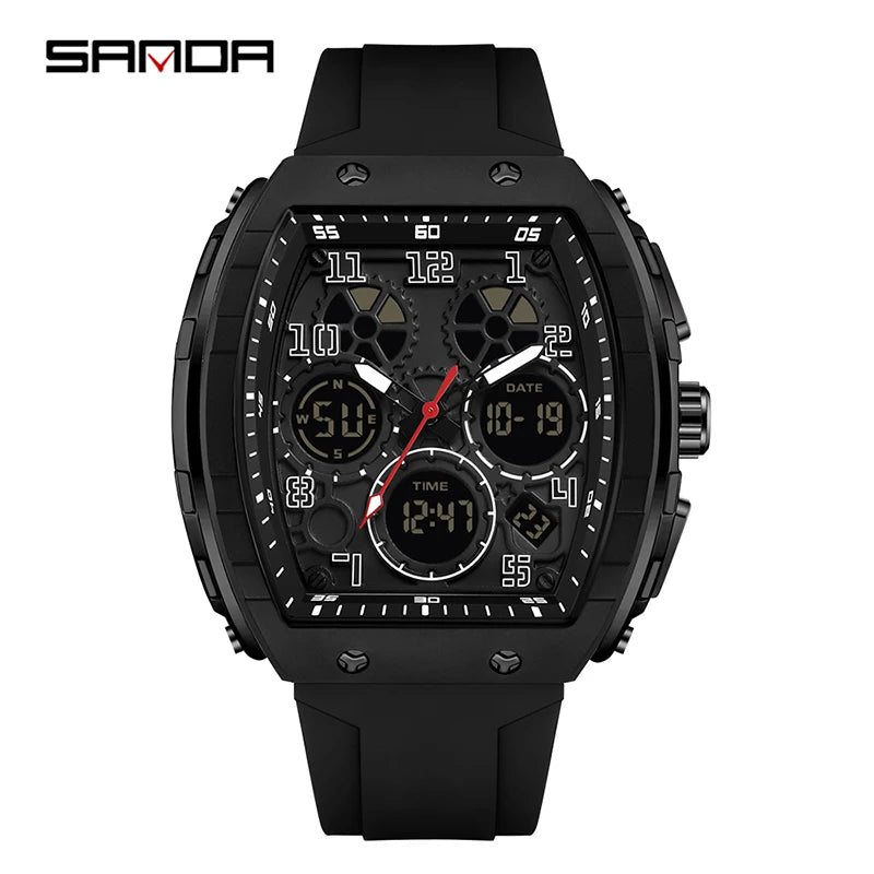SANDA 6157 Luxury Men's Electronic Watch Sport Type Multi Functional Waterproof LED Fashion Trend Student Electronic Watch