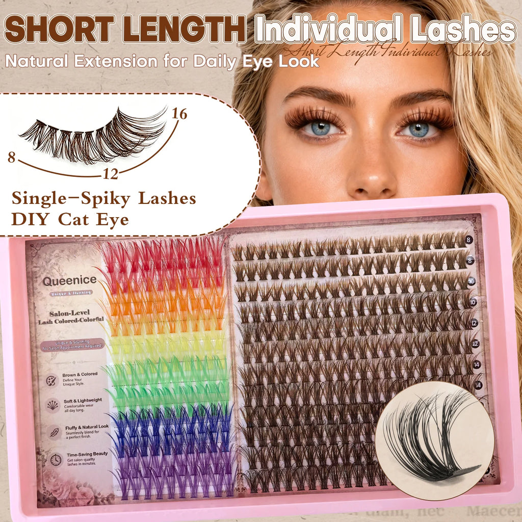 Brown & Colorful DIY False Eyelash Extension Individual Cluster Lashes Natural, Wispy Volume Clusters Suitable for Daily Life