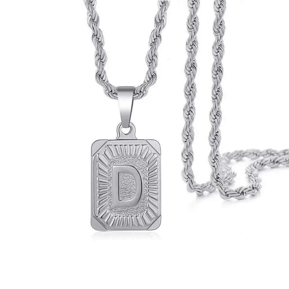 1pc 18K Gold-Plated Capital Letter Stainless Steel Twist Chain Necklace - Personalized A-Z Letter Pendant for Men and Women