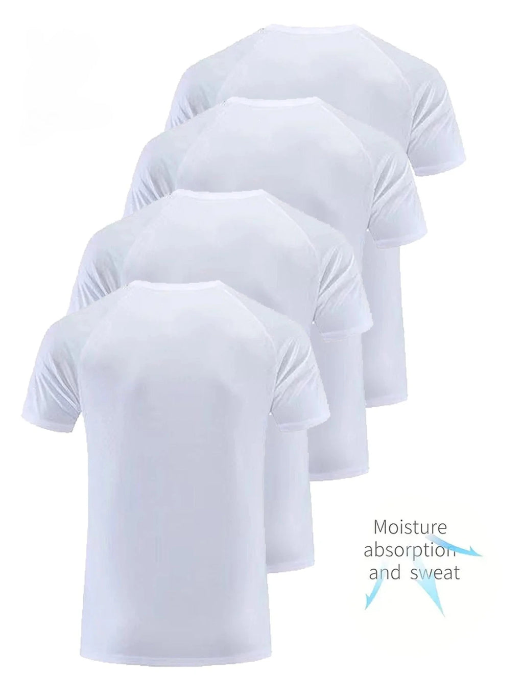 Round Neck T-Shirt 4-Pack White Ultra-Light Men's Quick Drying Breathable Sweat-Absorbent Shirt Suitable for Fitness Gym and Run
