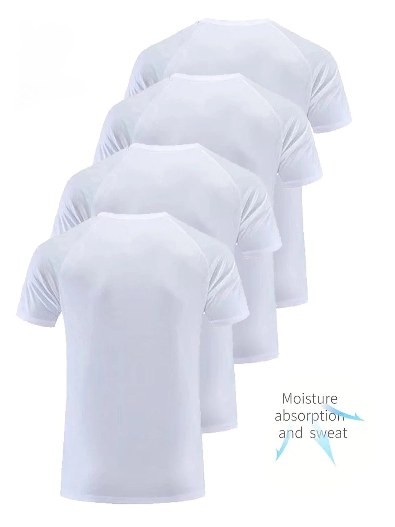 Round Neck T-Shirt 4-Pack White Ultra-Light Men's Quick Drying Breathable Sweat-Absorbent Shirt Suitable for Fitness Gym and Run