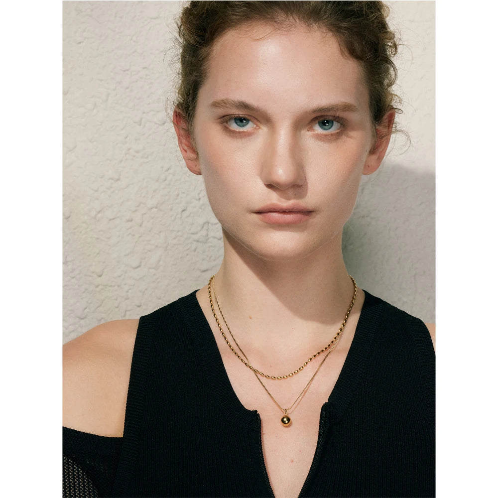 Yhpup Popular Stainless Steel Double Layer Chain Overlay Necklace Drop Beads Daily Arrivals Jewelry Water Resistant