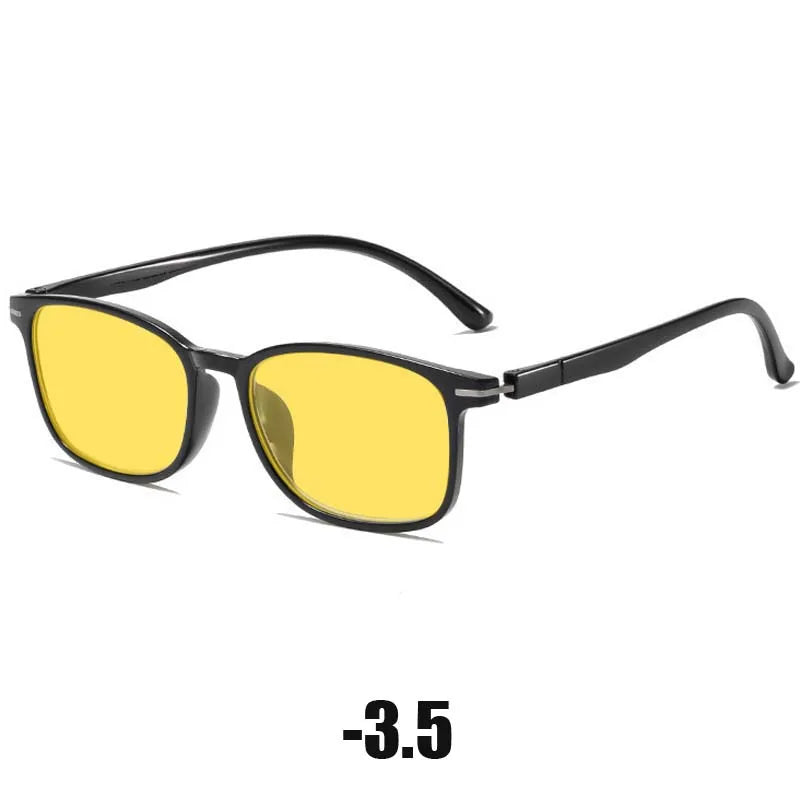Anti-Glare Night Vision Driving Myopia Glasses for Women Men Ultralight Square Frame Eyeglasses Retro Minus Eyewear To-4.0