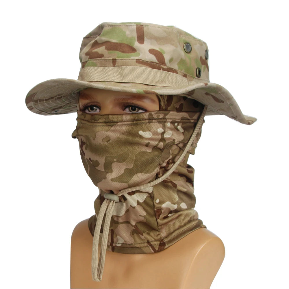 Four Season Unisex Camo Pattern Hat & Neck Gaiter Integrated Wind Resistant Outdoor Fishing Headgear