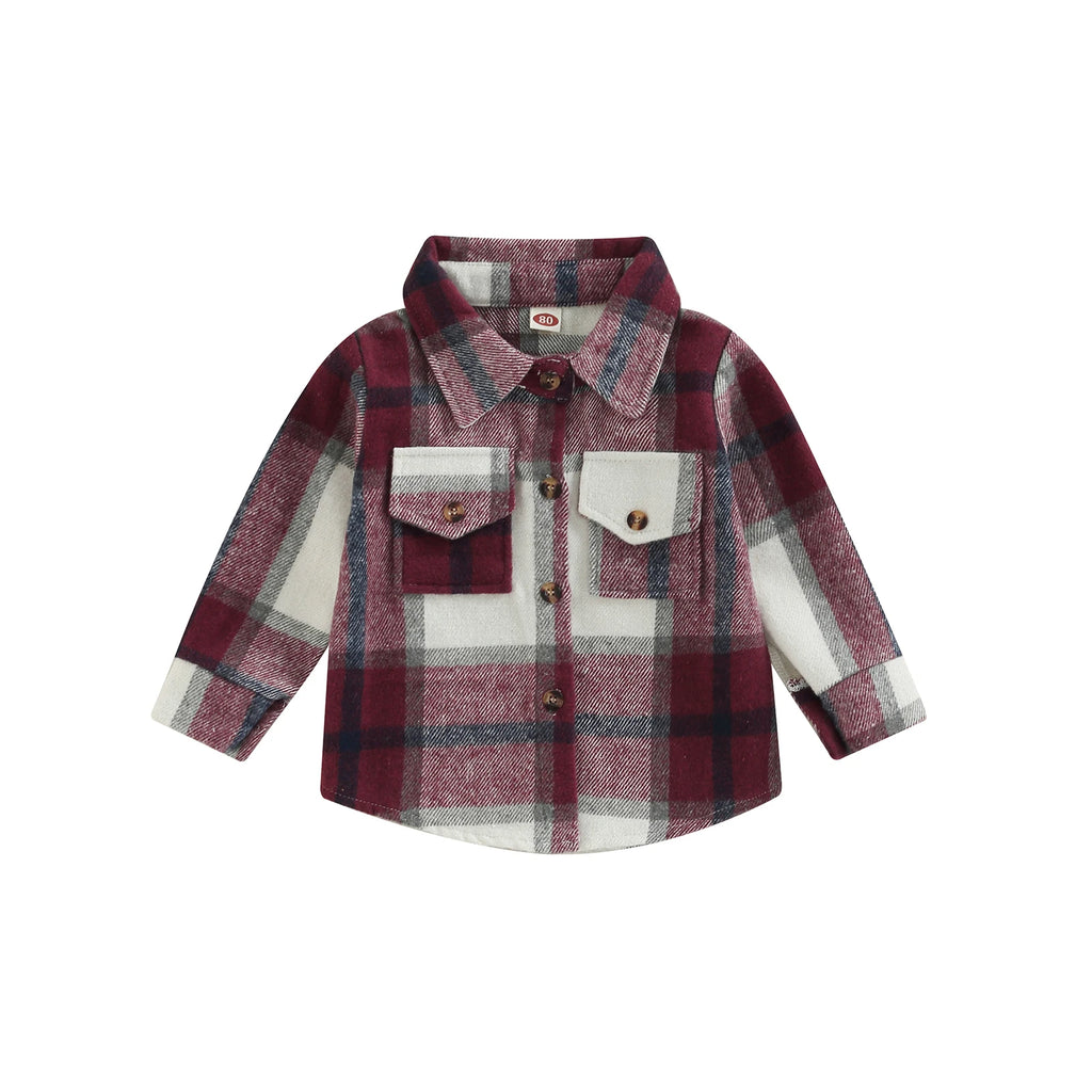 Toddler Baby Boy Girl Plaid Shirt Jacket Outfits Button Down Cardigan Kids Long Sleeve Coat Tops Fall Clothes