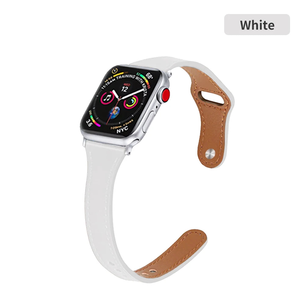 Slim Leather Strap for Apple Watch Band Ultra 49mm 8 41mm 45mm 7 SE 654321 44mm Women Bracelet Loop for iwatch series 42mm 40mm