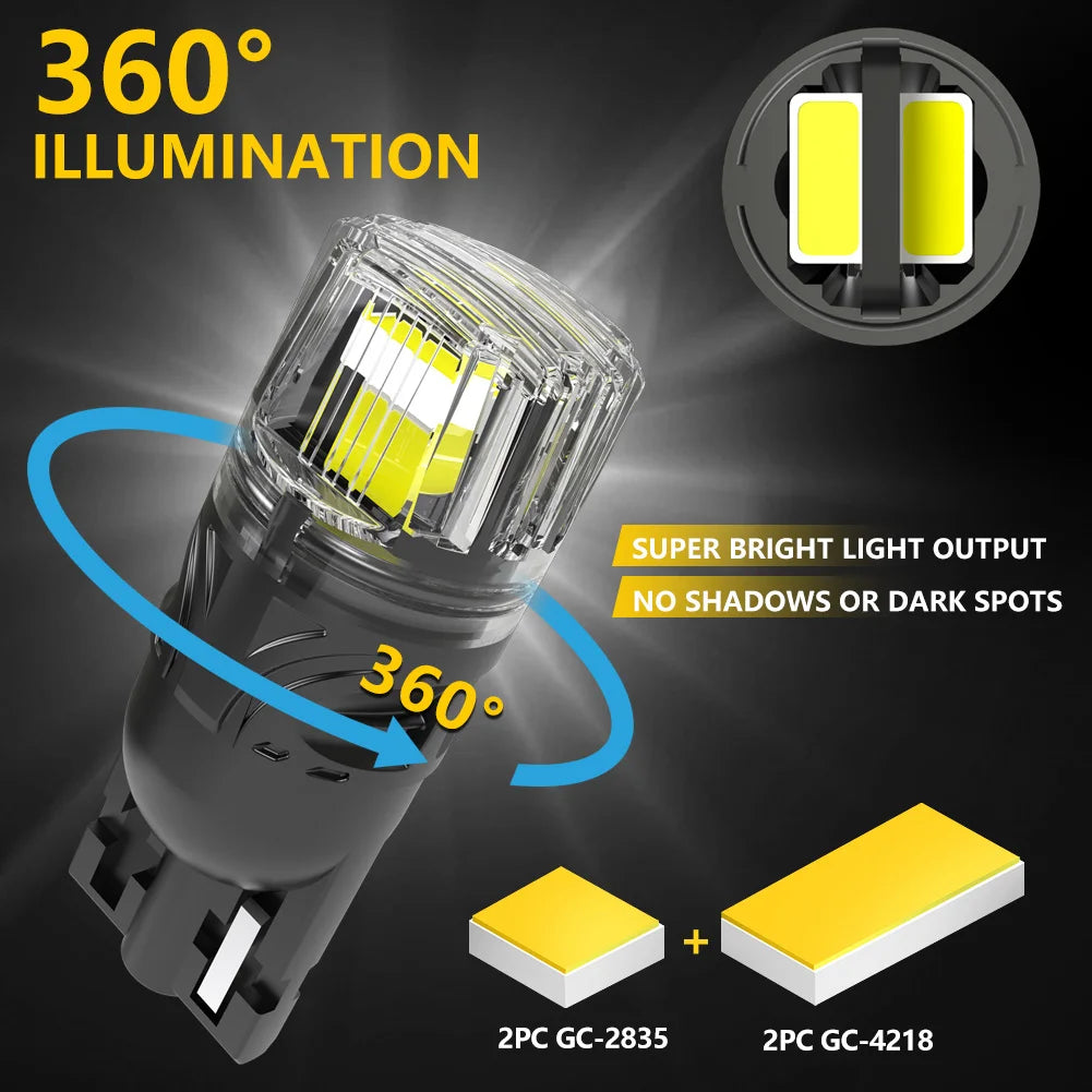 2Pcs Canbus T10 LED W5W LED Bulb No Error Car Interior Trunk Lights Side Marker License Plate Lamp White Super Bright