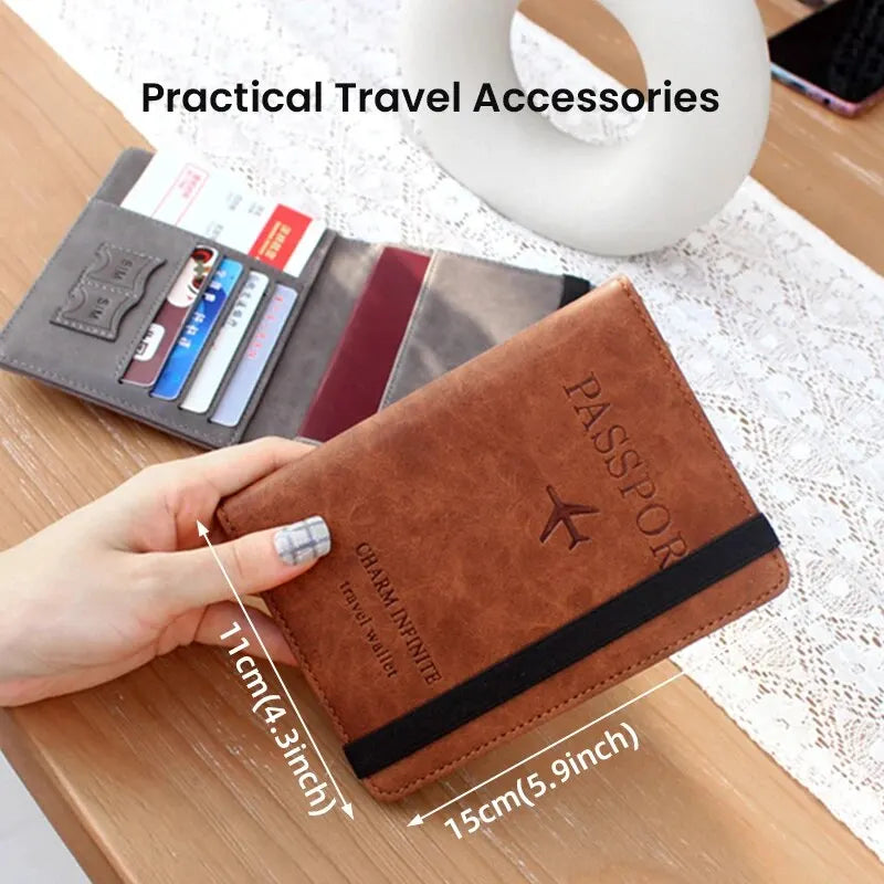RFID Passport Cover Wallet Holder PU Leather Card Holder Passport Case Abroad Travel Essentials for Women Men Family Vacation