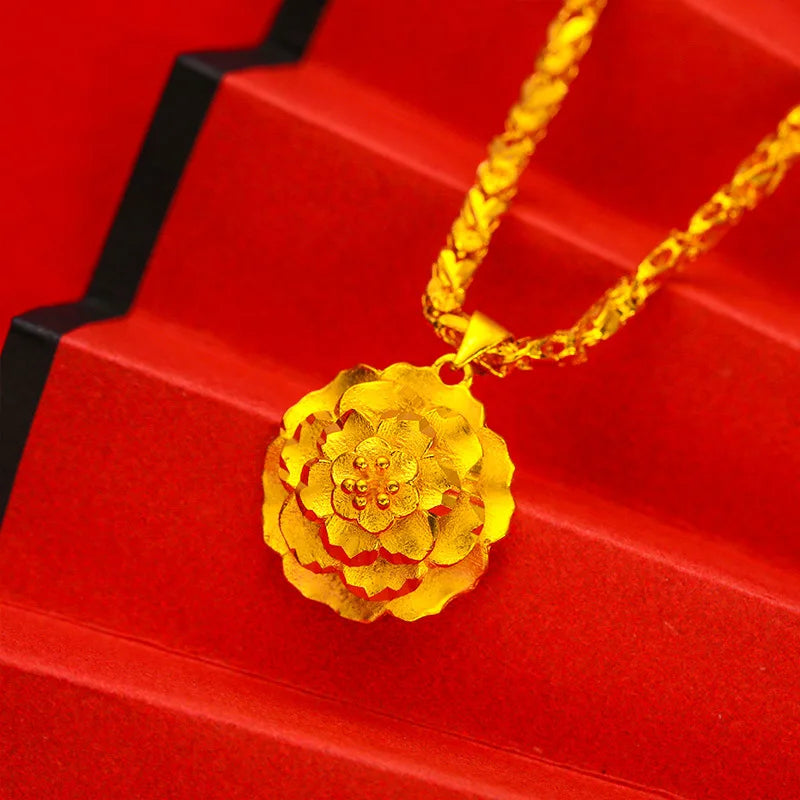 Fashion Simple Flower Pendant Clavicle Necklace For Women 24K Gold AU999, Delicate flower slim your neckline