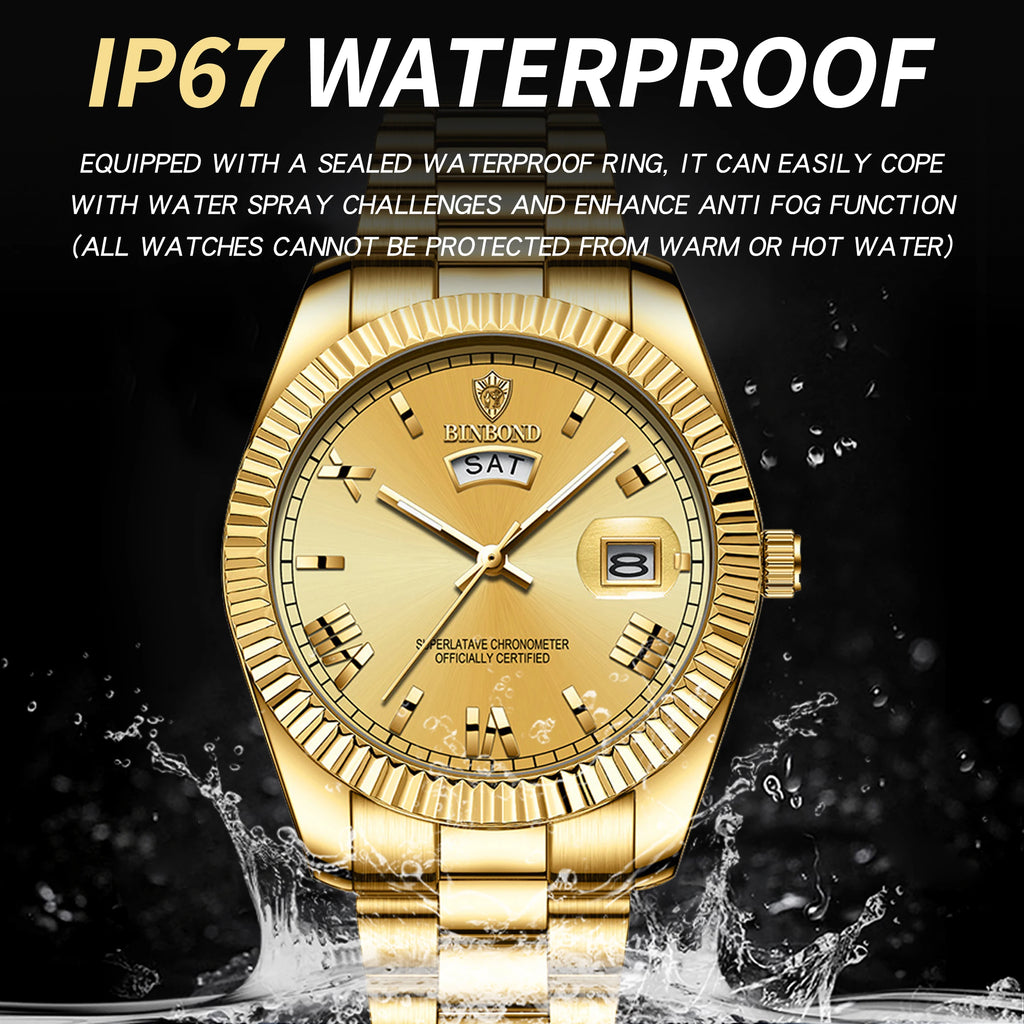 BINBOND Luxury Precise Quartz Wristwatches for Men Luminous Waterproof Week Auto Date Men's Watch Durable Fashion Casual Reloj