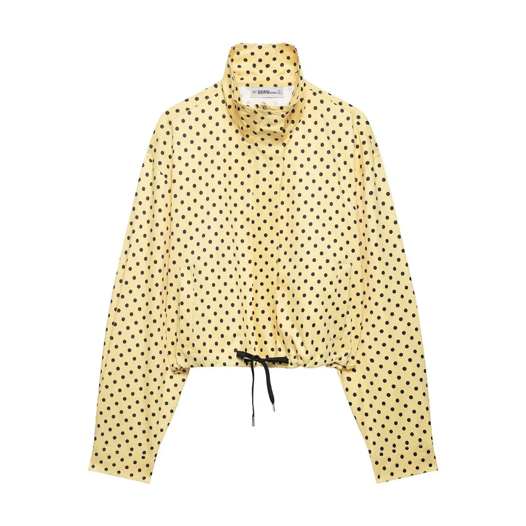 TARUXY Fashion Polka Dot Print Jacket Coat Women's Stand Collar Long Sleeved Workwear Coat Ins Hot Short Casual Female Jackets