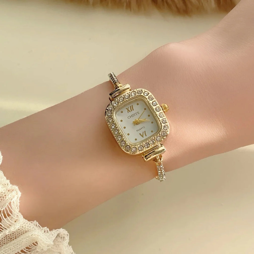 Rose Gold Silver Petite Bracelet Watch for Women, Gifts for Girlfriend Diamond Dress Analog square Watch
