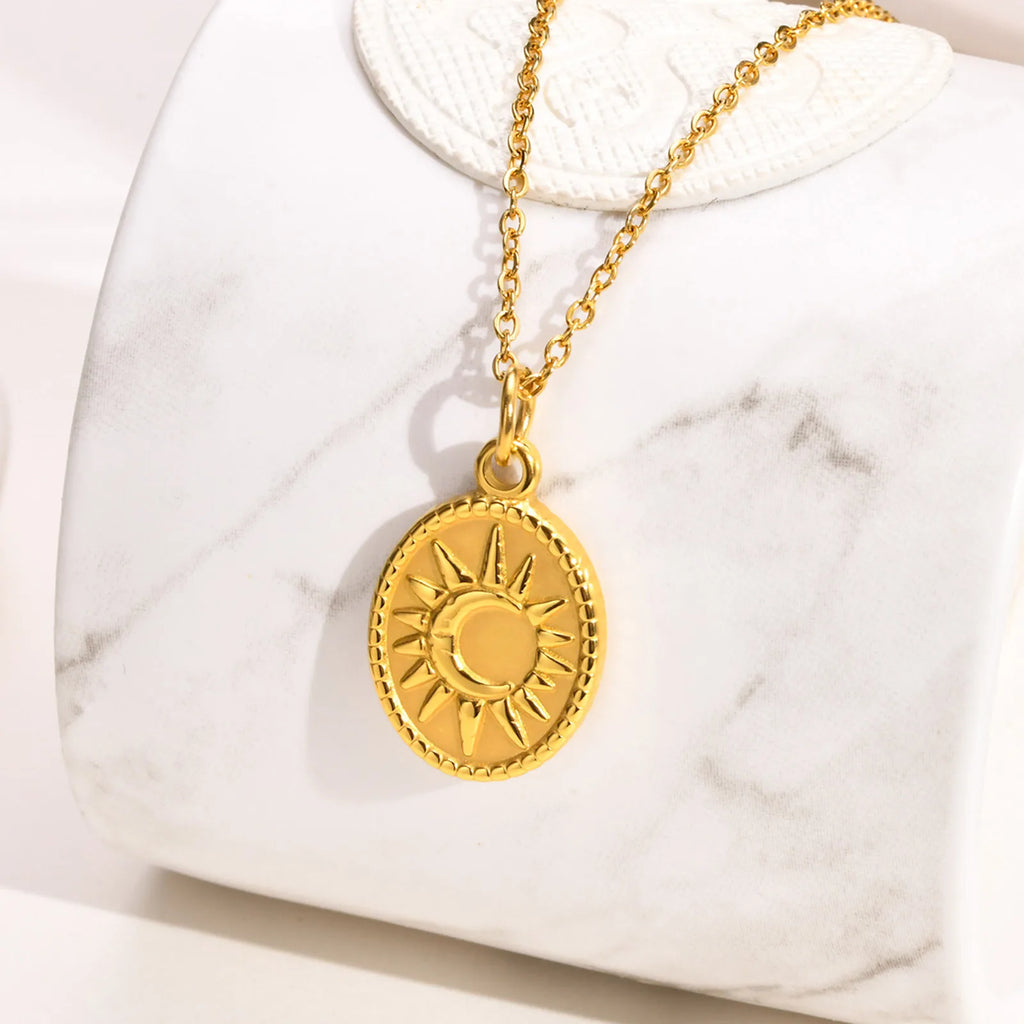 Stainless Steel Spiral Sun Flower Pendant Necklace for Women 18K Gold Plated Stackable Boho Necklace Waterproof Fashion Jewelry