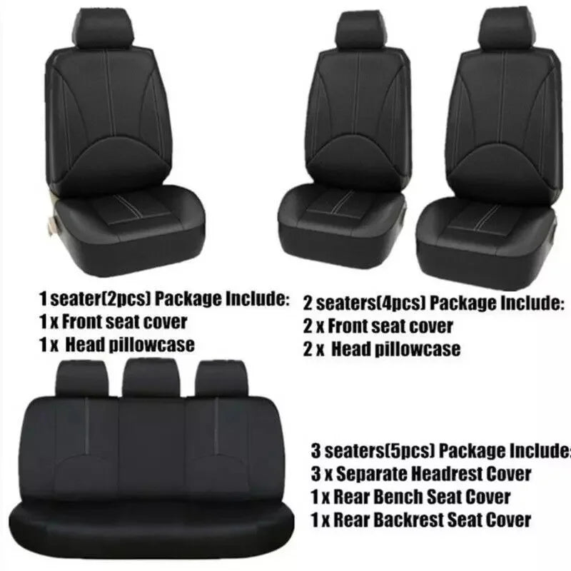 9pcs/Set Car Seat Cover Universal Leather Black Seat Protector Cover Complete Set of All Seasons Car Interior Accessories