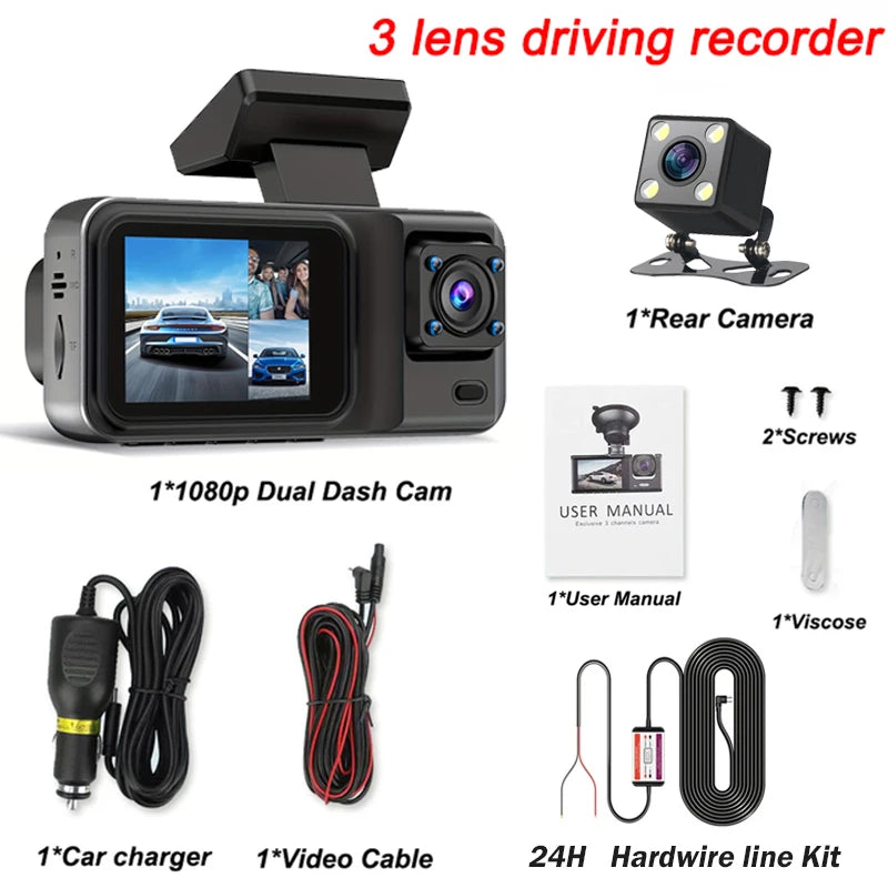 3 Channel Dash Cam for Cars Camera Black Box 3Ch/2Ch 1080P Video Recorder Rear View Camera for Vehicle Car DVR Car Accessories