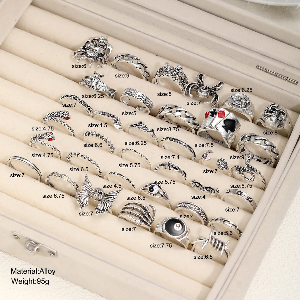 35 Pcs Gothic Ring Set for Men Women Trendy Joker Face Devil Smile Face Finger Ring For Daily Outfits Party Accessories Gifts