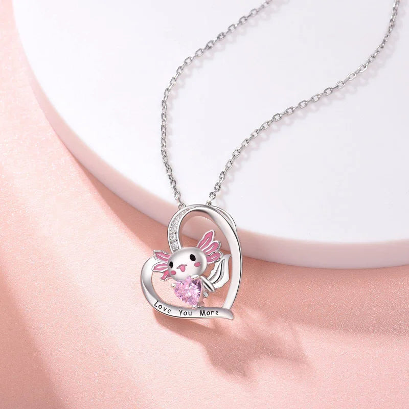 Cute Axolotl Crystal Pendant Necklaces Gifts for Girls Daughter Boys Son Granddaughter Niece Birthday Christmas Graduation Gift