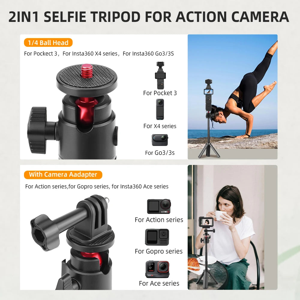 Flymile Selfie Stick Tripod for DJI Osmo Pocket 4 3 Action 6 5 Pro/GoPro/Insta360 X5 Ace Pro 2 Accessories Vlog Extendable Rod