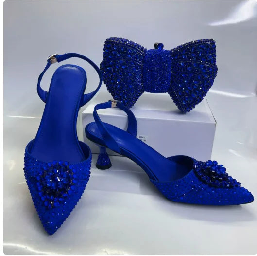 INSIGHTLINK Wine Color Rhinestone high heel shoes And Bag Fashion Style Pointed-Toe Shoes For Women Luxury Wedding Party Sandals