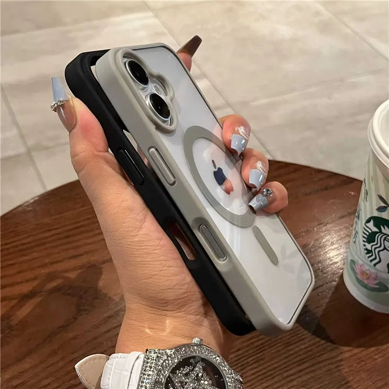 Luxury For Magsafe Transparent Case For iPhone 18 12 13 14 15 16 17 Pro Max Mini Plus Magnetic Wireless Charge Bumper Case Cover