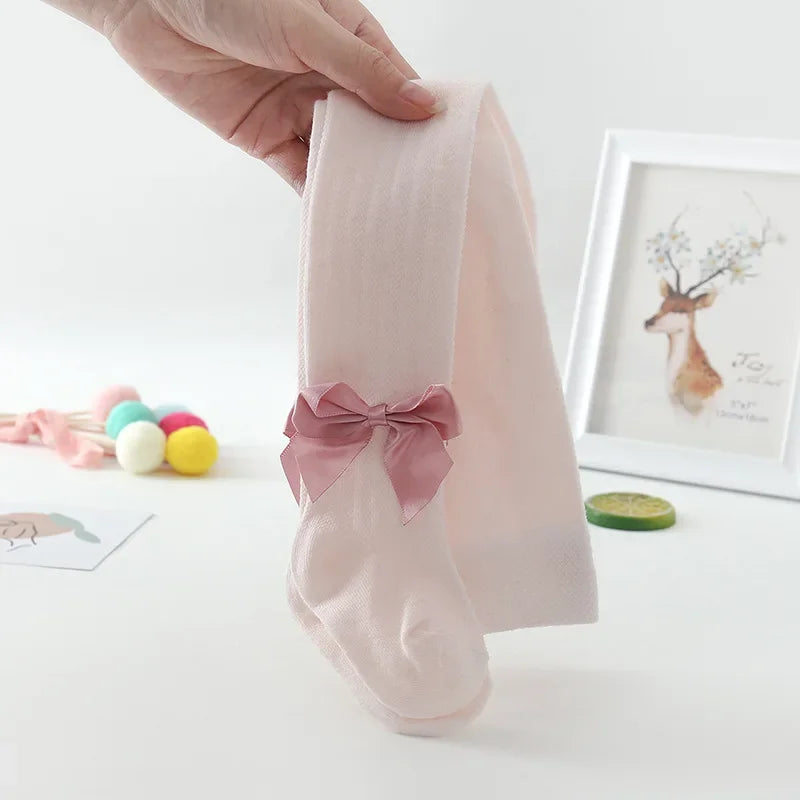 New Summer Girls Pantyhose Soft Cotton Breathable Mesh Bow Tie Decor Tights Stockings Princess Babys Kids Anti-mosquito Leggings
