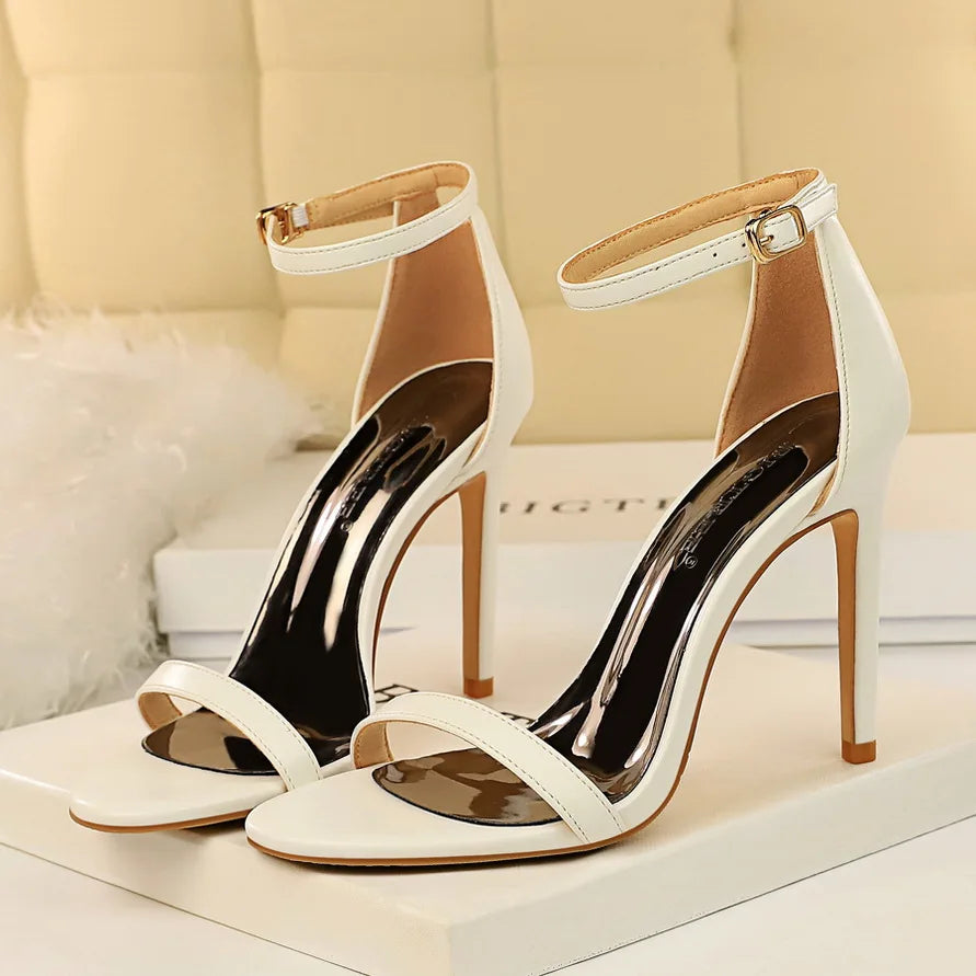 Summer Women 10cm High Heels Fetish Leather Sandals Lady Gladiator Strap Stripper Sandles Yellow Platform Nightclub Party Shoes