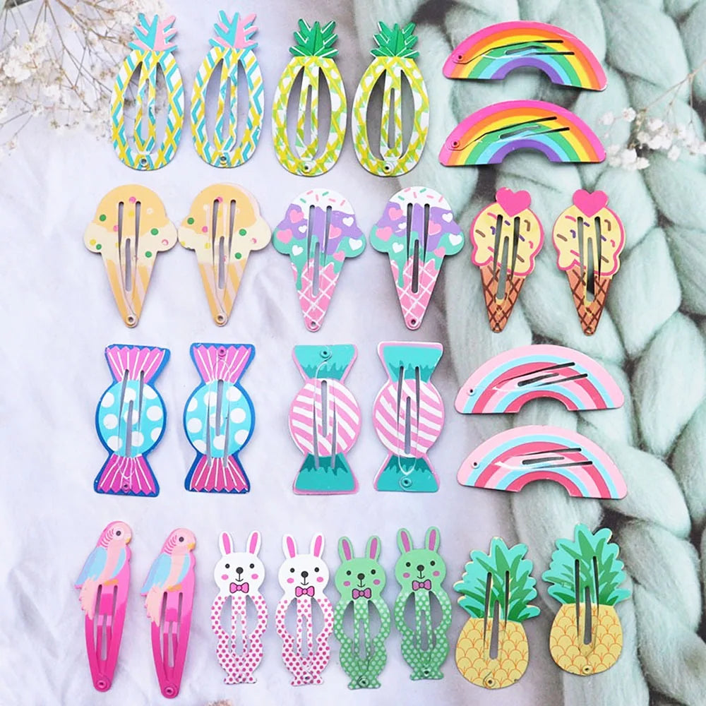 Korean Style Women Hair Accessories Cartoon BB Hair Clip Flower Hairclip Cute Headdress Print Alloy Hairpins for Girls