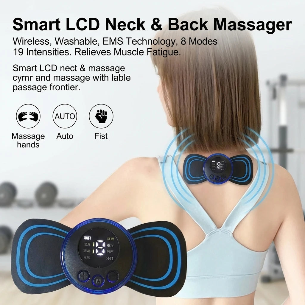 Portable LCD Neck Massager Pad Washable Back Lumbar Fatigue Relief Device