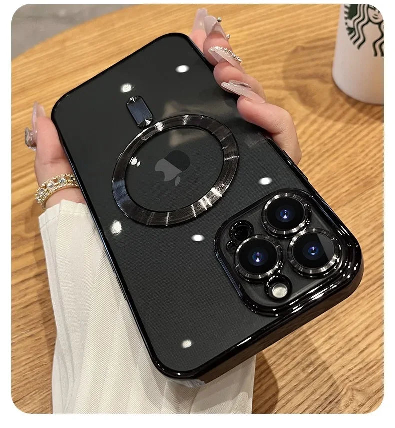 Luxury Transparent Magnetic For Phone Case For iPhone 14 Plus 13 12 11 15 16 17 18 Pro Max AIr Clear Plating Silicone Cover