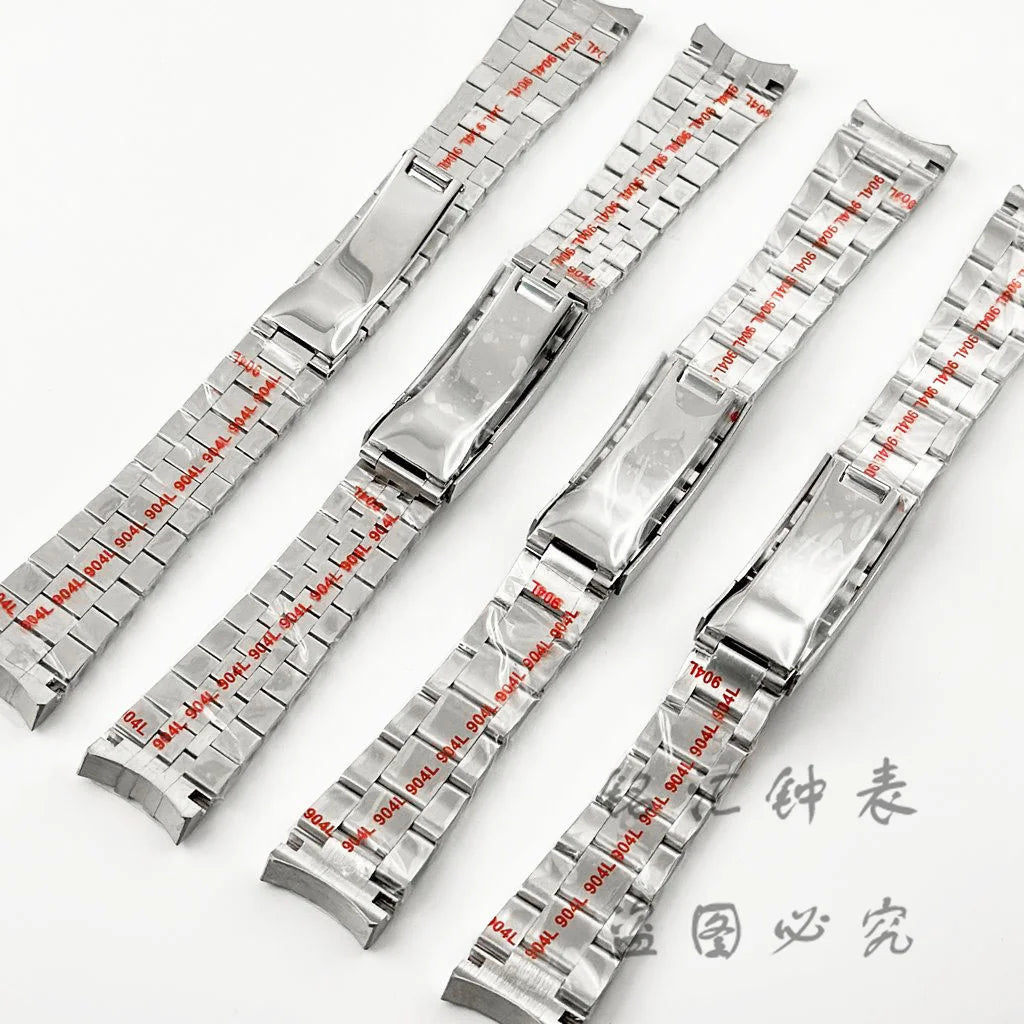 20MM Width Silver Presidential Solid Bracelet 904L Stainless Steel  Glide Lock Clasp Wristband for Sub Log NH34 NH35 Watch Case