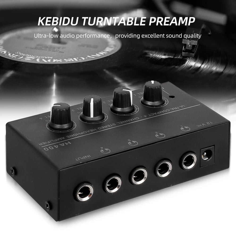4 Channels Mini Stereo Headphone Amplifier HA400 Headphone Distributor Ultra-Compact With Power Adapter EU US Plug Adapter