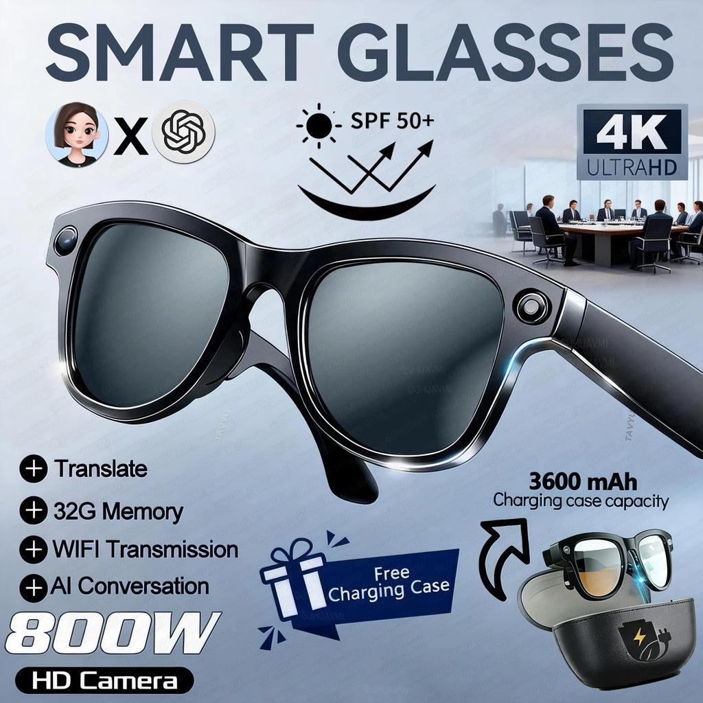 World Premiere 2026 Smart AI Glasses 4K HD 800W Pixel Camera Photos&Videos 3600mAh Battery 120+Translation 32GB Music Sunglasses