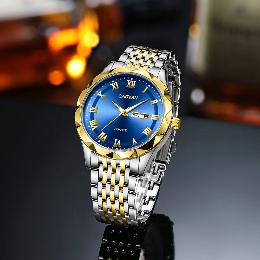 CADVAN Men's Luxury Steel Strap Calendar Watch with Stylish Stainless Steel Strap, Perfect Gift for Men's Watches - Boxed