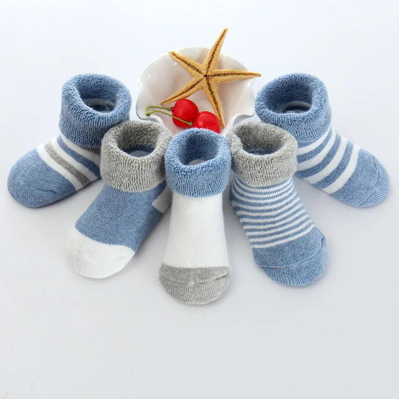 Kiddiezoom 5 Pairs/Set Four Seasons 0-12Months Fashion Newborn Baby Boy Girl Socks 100%Cotton Soft Infant Accessories