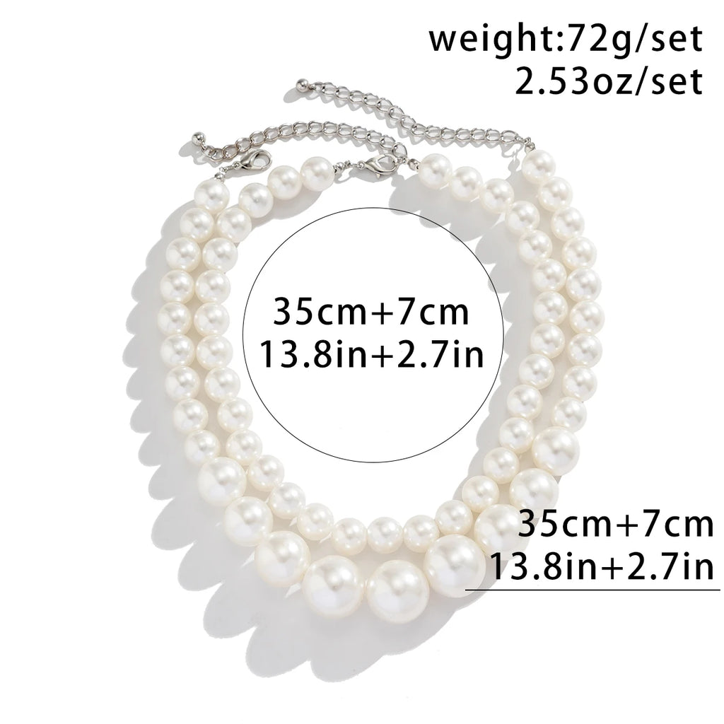 2Pcs/Set Exaggerated Big Imitation Pearl Clavicle Chain Necklace for Women Wed Bridal Goth Beads Choker Grunge Jewelry Steampunk