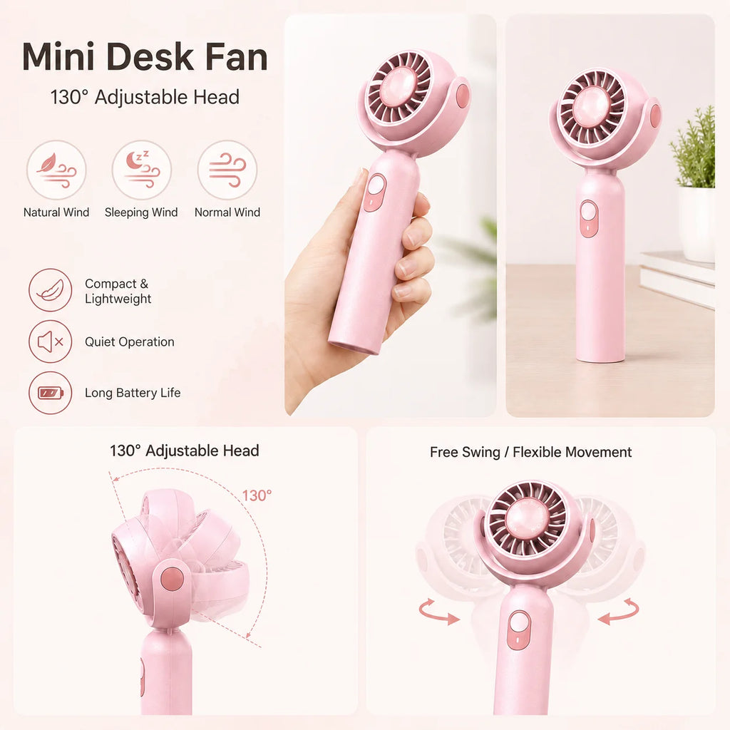 Portable Handheld Fan, Foldable Turbo Mini Fan with Strong Wind, Ultra Quiet Personal Cooling for Travel Office Outdoor, Cherry Blossom Pink