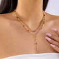 Trendy Gold Silver Color Glass Long Y-Shaped Necklace Metal Collarbone Chain Summer Holiday Party Bohemian Body Jewelry Gifts